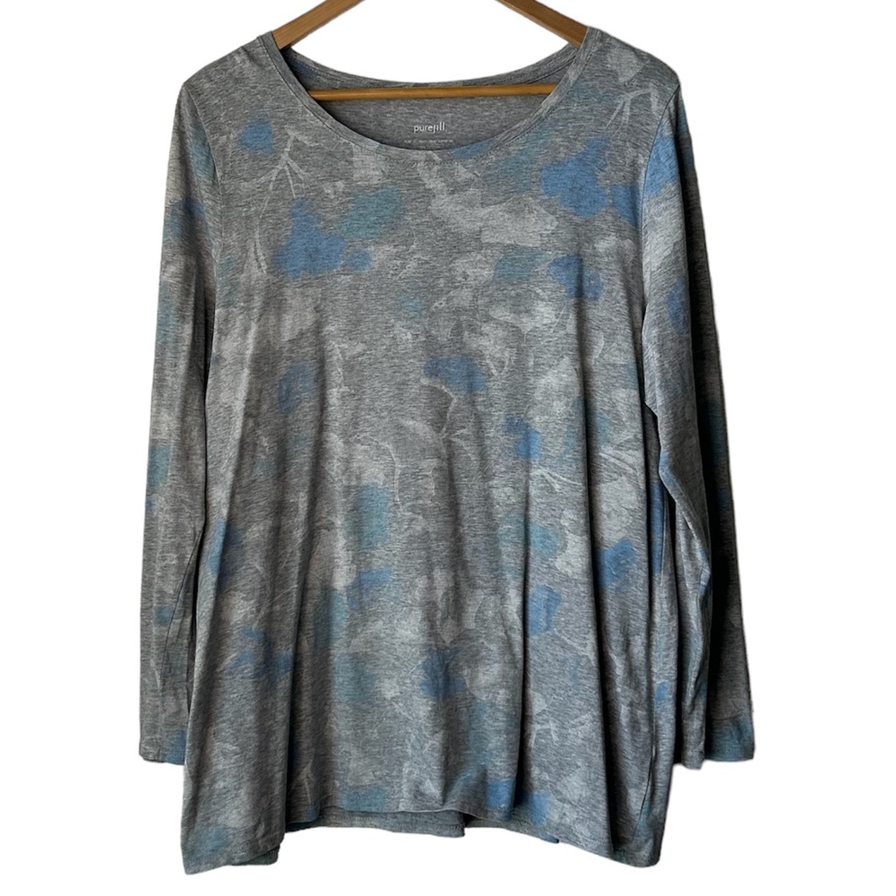 J. Jill Gray Long Sleeve Tee with Blue Floral Wash
